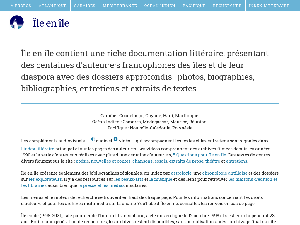 Cover: Île en île : Littérature francophone
