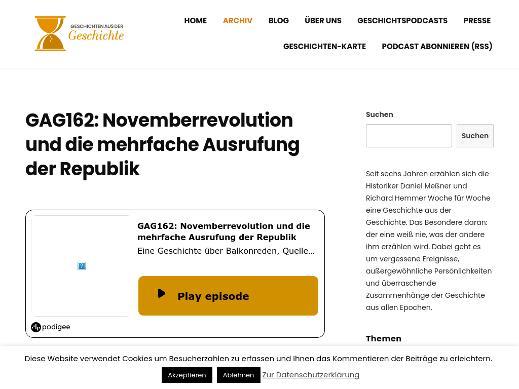 Cover: GAG162: Novemberrevolution und die mehrfache Ausrufung der Republik - Geschichten aus der Geschichte
