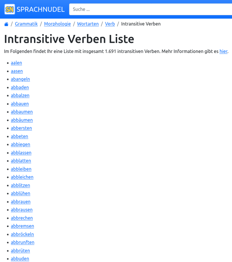 Cover: Intransitive Verben Liste
