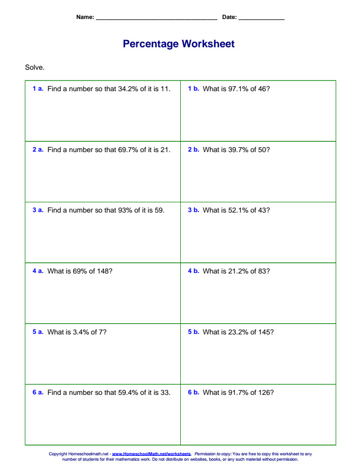 Cover: Percentage Worksheet with Solutions 2