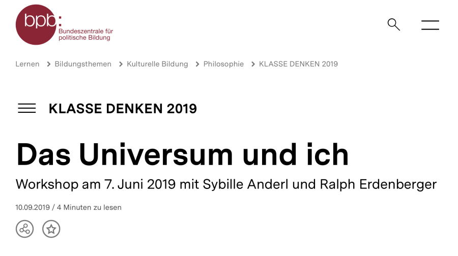 Cover: KLASSE DENKEN 2019 – Das Universum und ich