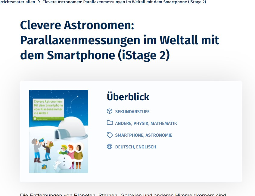 Cover: Clevere Astronomen: Parallaxenmessungen im Weltall mit dem Smartphone (iStage 2) | Science On Stage