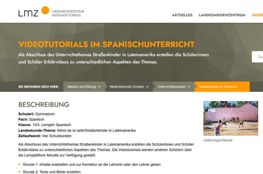 Cover: Videotutorials im Spanischunterricht - Unterrichtsbeispiel