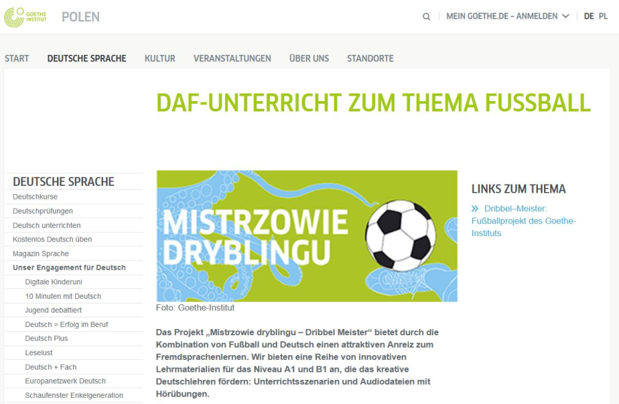 Cover: DaF-Unterricht zum Thema Fussball | Goethe-Institut, Polen