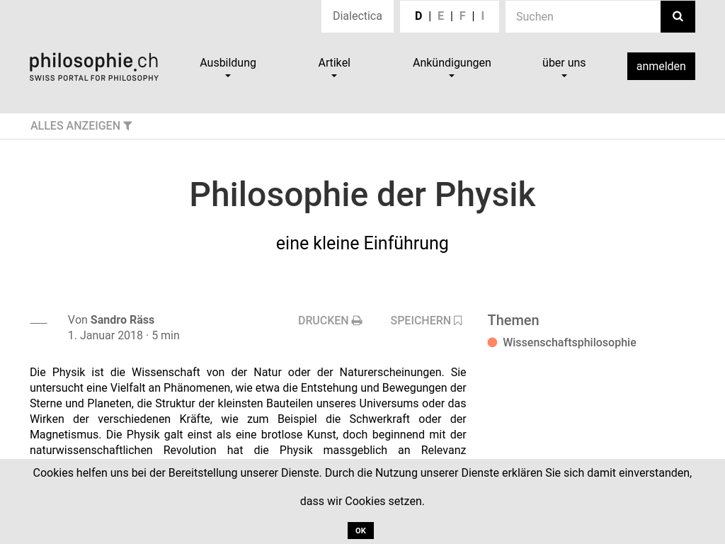 Cover: Philosophie der Physik