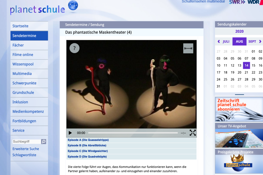 Cover: Sendung: Das phantastische Maskentheater (4) – Planet Schule – Schulfernsehen multimedial des SWR und des WDR