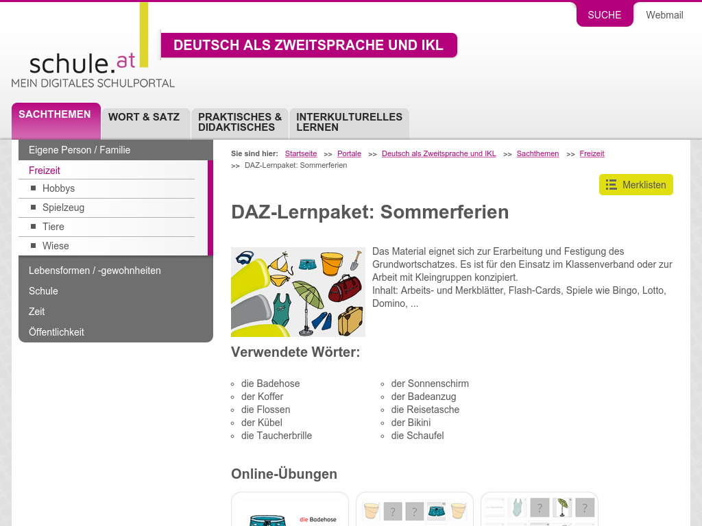 Cover: DAZ-Lernpaket - Sommerferien | Schule.at