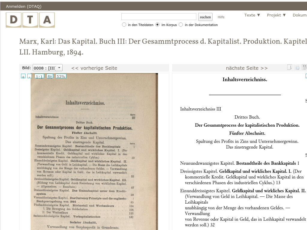 Cover: Deutsches Textarchiv – Marx, Karl: Das Kapital. Buch III: Der Gesammtprocess d. Kapitalist. Produktion. Kapitel XXIX-LII. Hamburg, 1894.