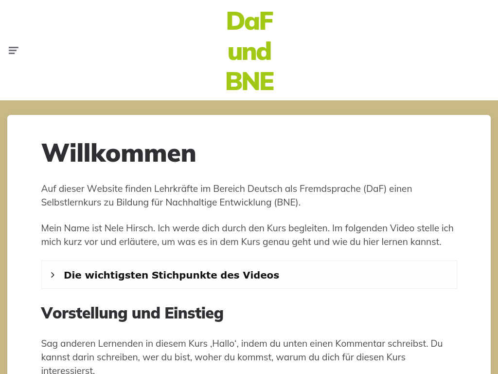 Cover: DaF und BNE – Selbstlernkurs zu Bildung für Nachhaltige Entwicklung (BNE) beim Deutschlernen