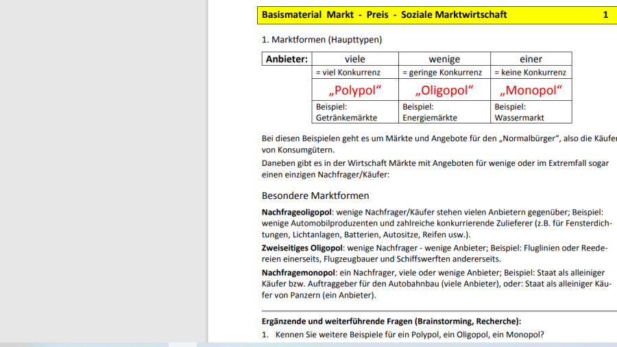 Cover: Basismaterial Markt - Preis - Soziale Marktwirtschaft