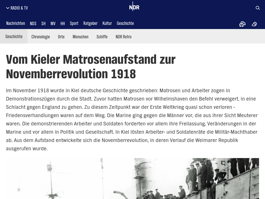 Cover: Novemberrevolution 1918: Ursache, Verlauf und Zeitzeugenberichte | NDR.de - Geschichte