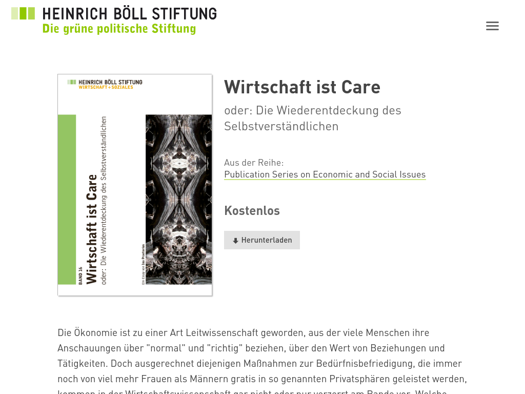 Cover: Wirtschaft ist Care | Heinrich-Böll-Stiftung