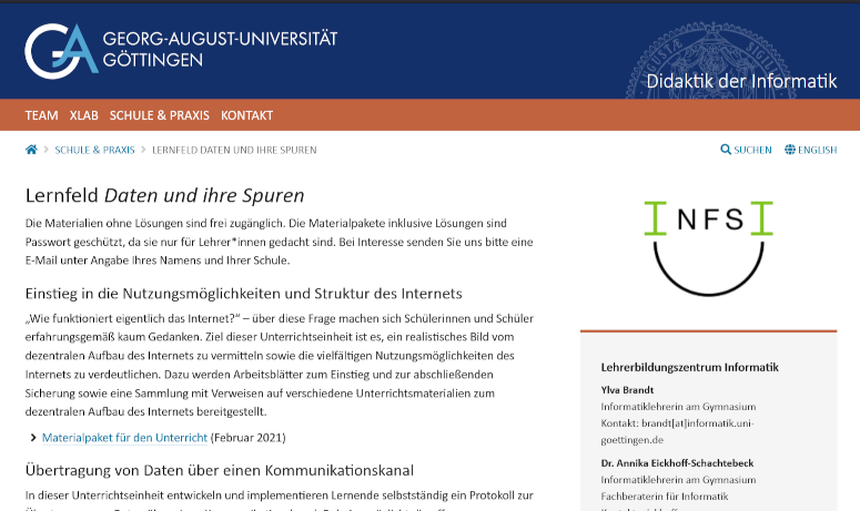 Cover: Lernfeld Daten und ihre Spuren - Georg-August-Universität Göttingen
