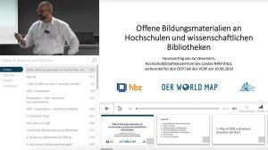Cover: OER Talk - Offene Bildungsmaterialien an Hochschulen und wissenschaftlichen Bibliotheken - Referent: Jan Neumann