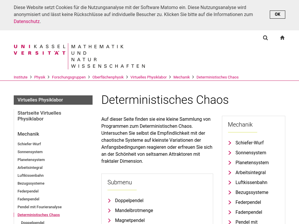 Cover: Deterministisches Chaos Uni Kassel