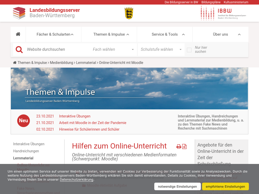 Cover: Hilfen zum Online-Unterricht — Landesbildungsserver Baden-Württemberg