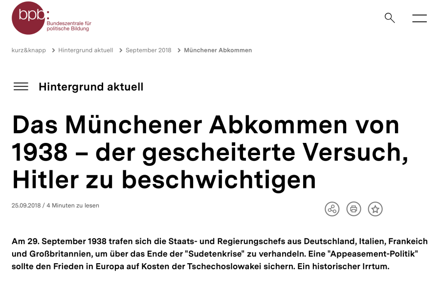 Cover: Das Münchener Abkommen von 1938 – der gescheiterte Versuch, Hitler zu beschwichtigen