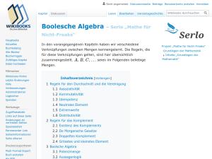 Cover: Boolesche Algebra – Serlo „Mathe für Nicht-Freaks“ – Wikibooks, Sammlung freier Lehr-, Sach- und Fachbücher