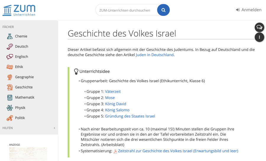 Cover: Geschichte des Volkes Israel | Unterrichtsidee | ZUM-Unterrichten