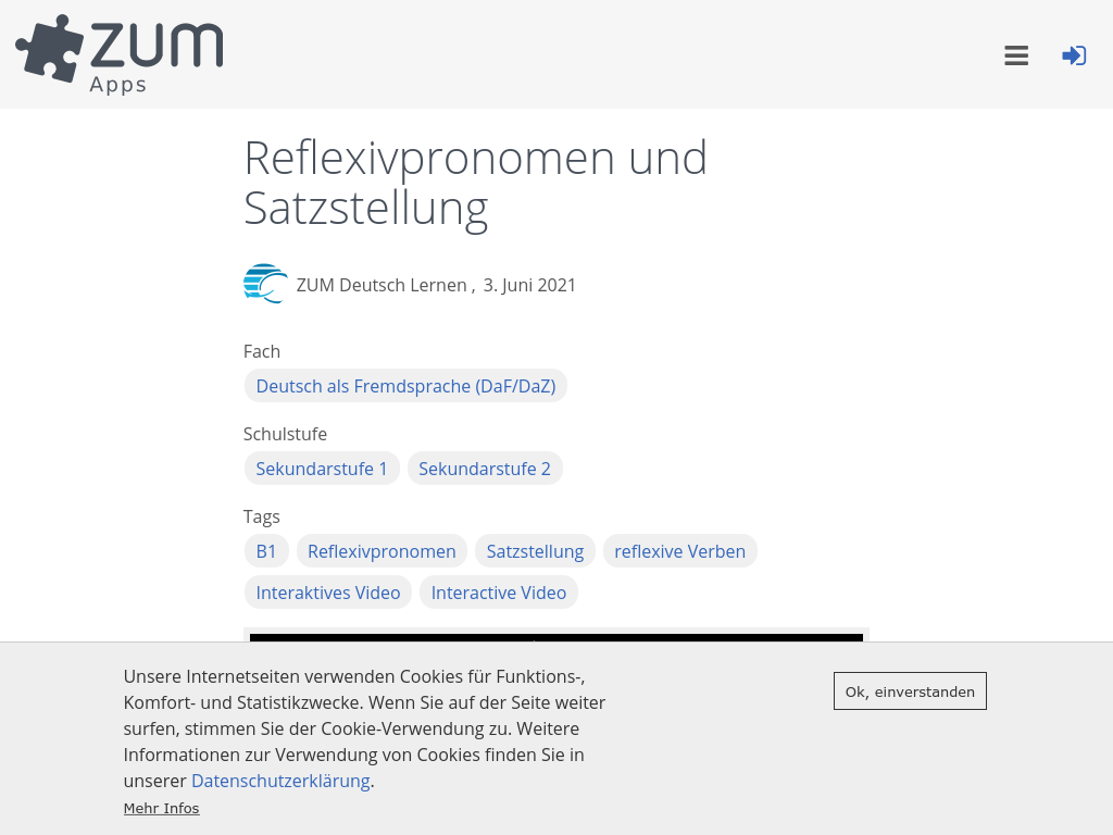 Cover: Reflexivpronomen und Satzstellung | ZUM-Apps