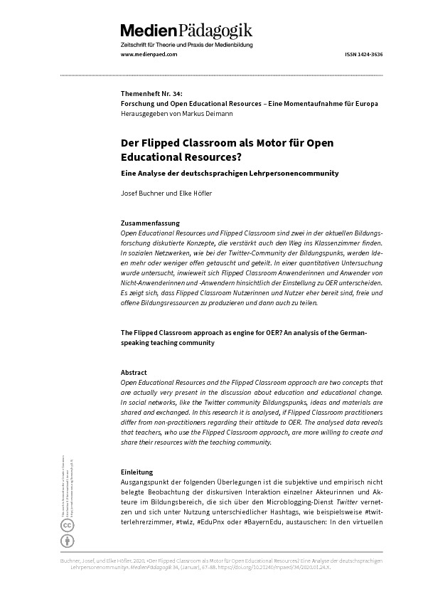 Cover: Der Flipped Classroom als Motor für Open Educational Resources? Eine Analyse der deutschsprachigen Lehrpersonencommunity