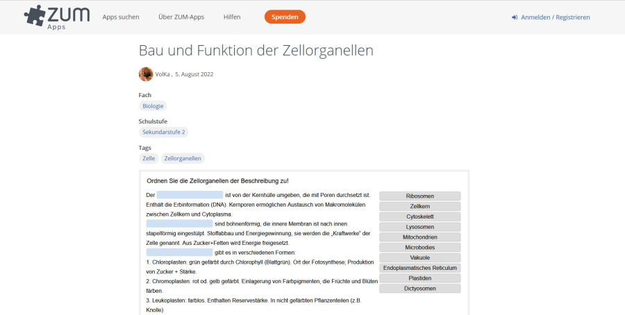 Cover: Bau und Funktion der Zellorganellen | ZUM-Apps