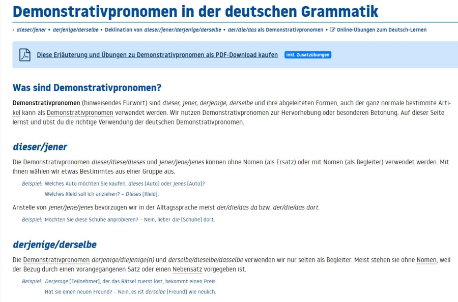 Cover: Demonstrativpronomen in der deutschen Grammatik | Lingolia Deutsch 