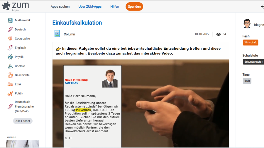 Cover: Einkaufskalkulation | ZUM-Apps