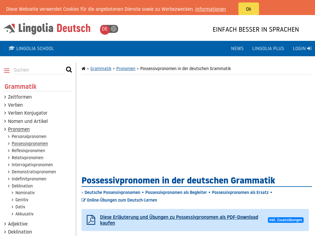 Cover: Possessivpronomen in der deutschen Grammatik | Lingolia Deutsch