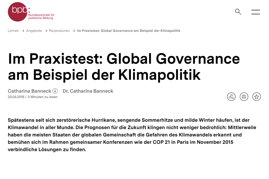 Cover: Im Praxistest: Global Governance am Beispiel der Klimapolitik
