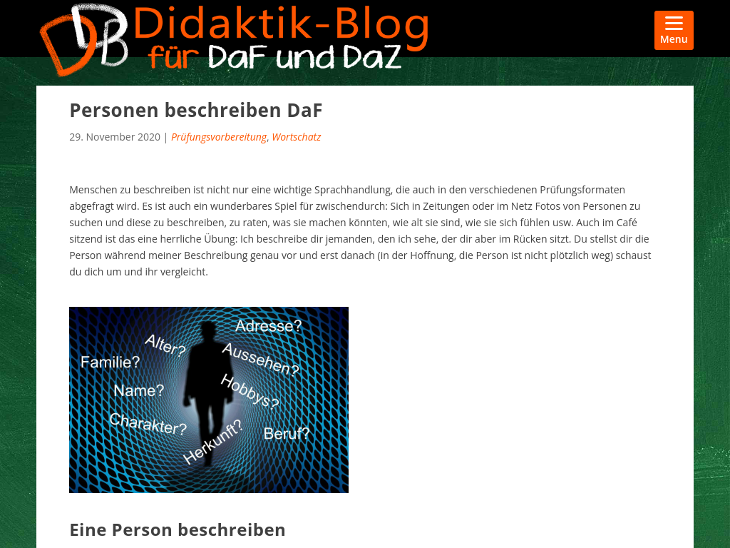Cover: Personen beschreiben | Vokabular | das-daz-didaktik.de