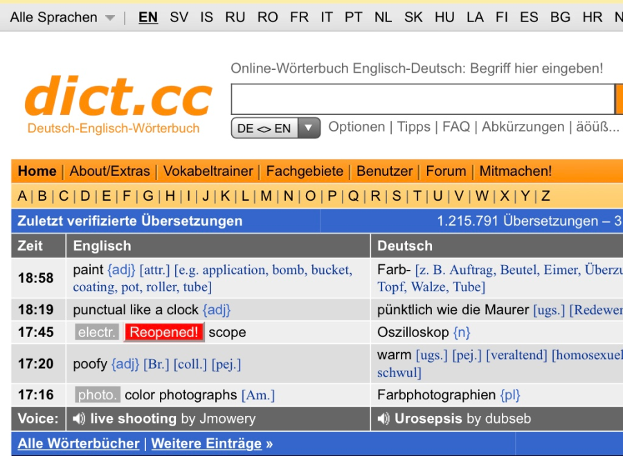 Cover: dict.cc | Online-Wörterbuch in unterschiedlichsten Sprachkombinationen