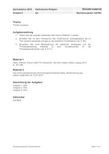 Cover: Schriftliche Abituraufgaben Niedersachsen 2016 Katholische Religion Kurs auf grundlegendem Anforderungsniveau (gA) Aufgabe 2