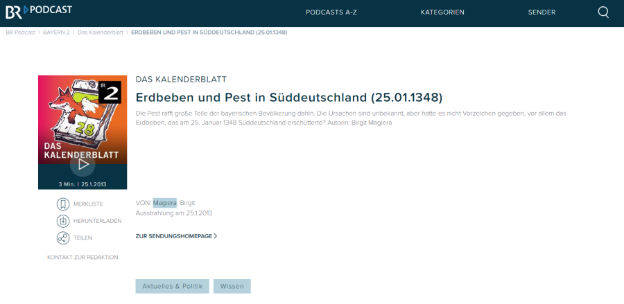 Cover: Erdbeben und Pest in Süddeutschland (25.01.1348)