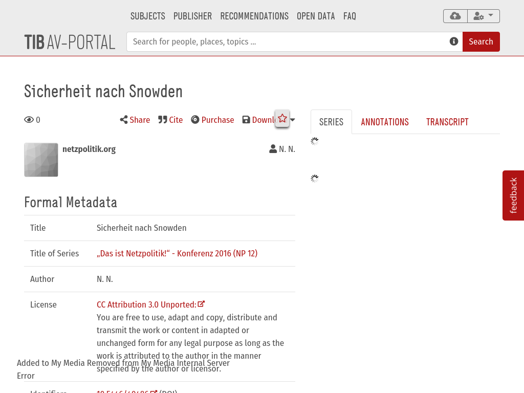 Cover: Sicherheit nach Snowden - TIB AV-Portal