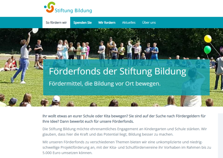 Cover: Förderfonds der Stiftung Bildung - Informationen zur Antragstellung