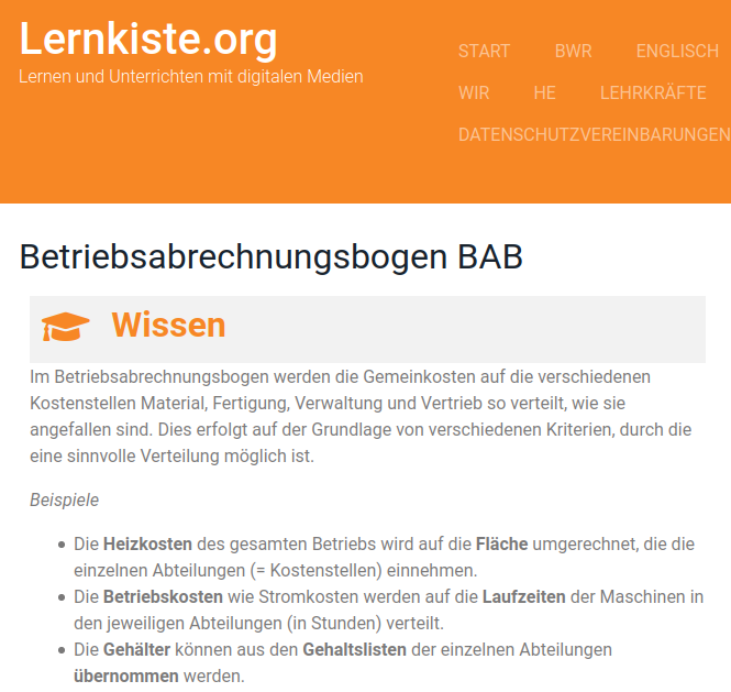 Cover: Betriebsabrechnungsbogen (BAB) – Lernkiste.org