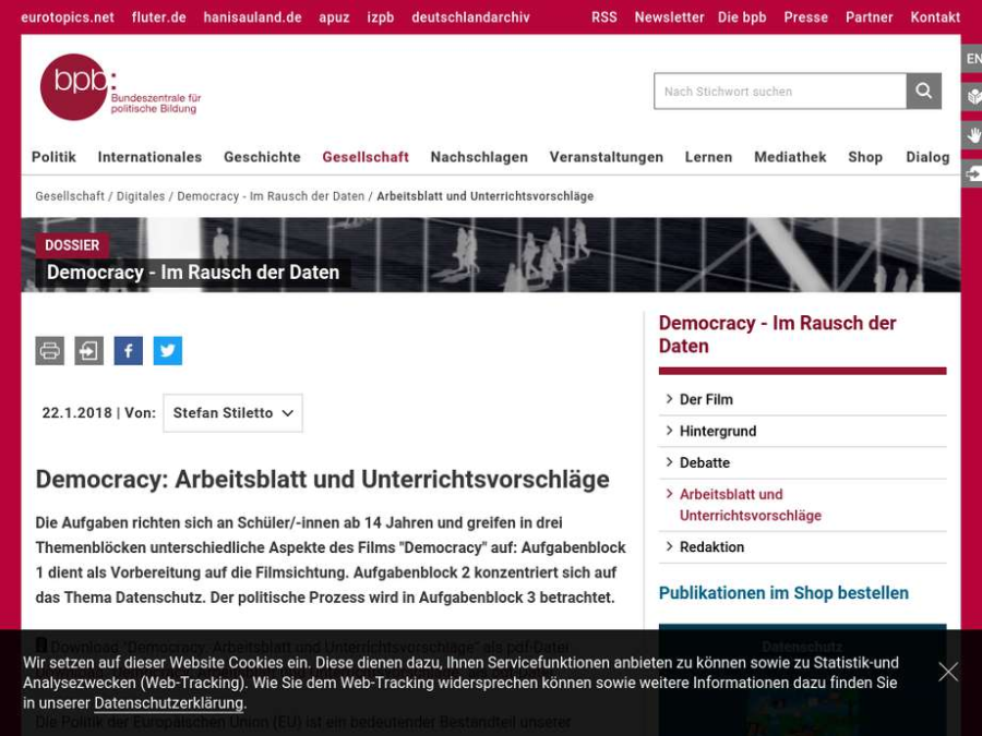 Cover: Democracy: Arbeitsblatt und Unterrichtsvorschläge