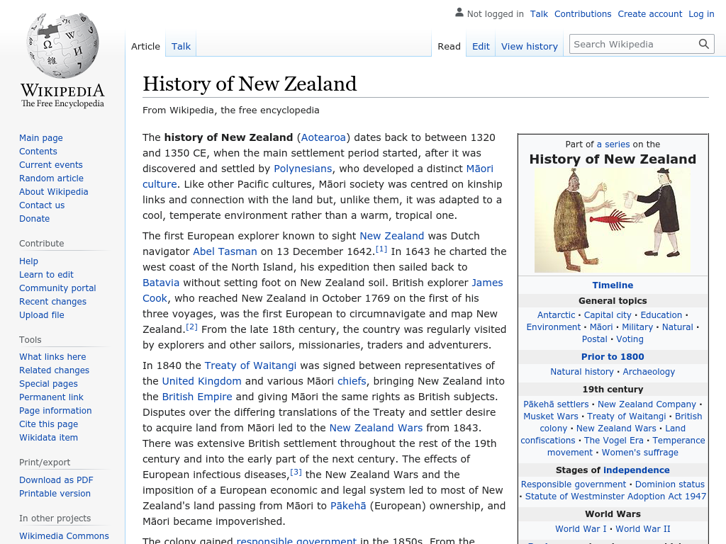 Cover: History of New Zealand