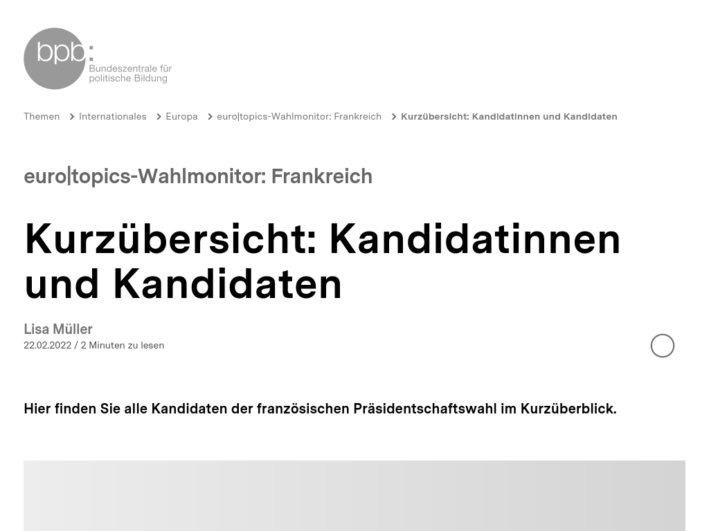Cover: Kurzübersicht: Kandidat*innen Präsidentschaftswahl 2022 | bpb.de