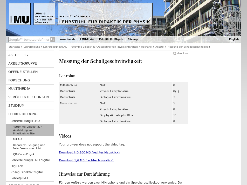 Cover: Messung der Schallgeschwindigkeit - Lehrstuhl für Didaktik der Physik - LMU München