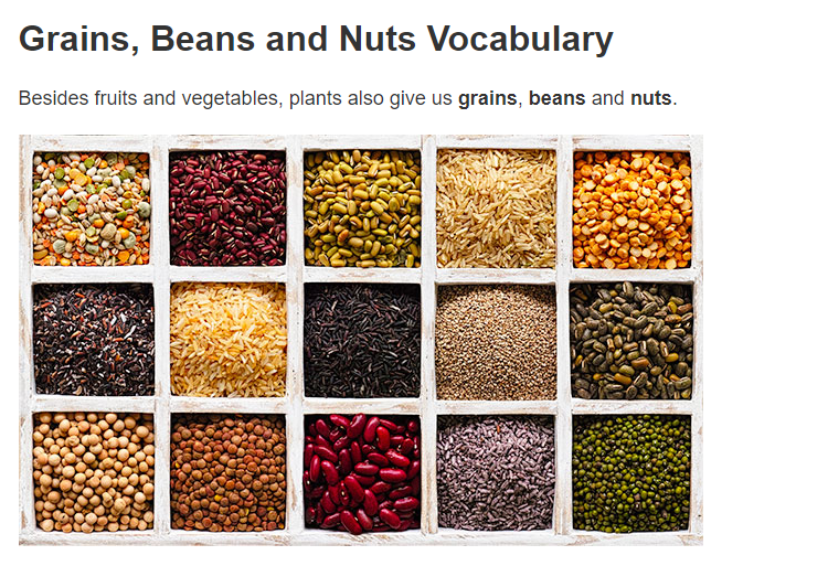 Cover: Grains, Beans and Nuts Vocabulary | EnglishClub