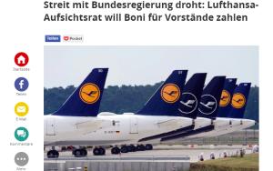 Cover: Lufthansa-Aufsichtsrat will Boni für Vorstände: Streit mit Bundesregierung droht 