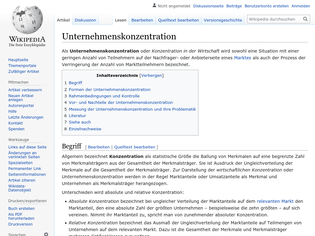 Cover: Unternehmenskonzentration - wikipedia.org