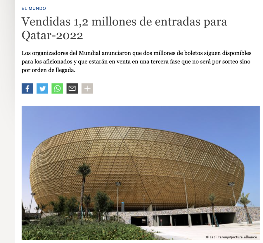 Cover: Vendidas 1,2 millones de entradas para Qatar