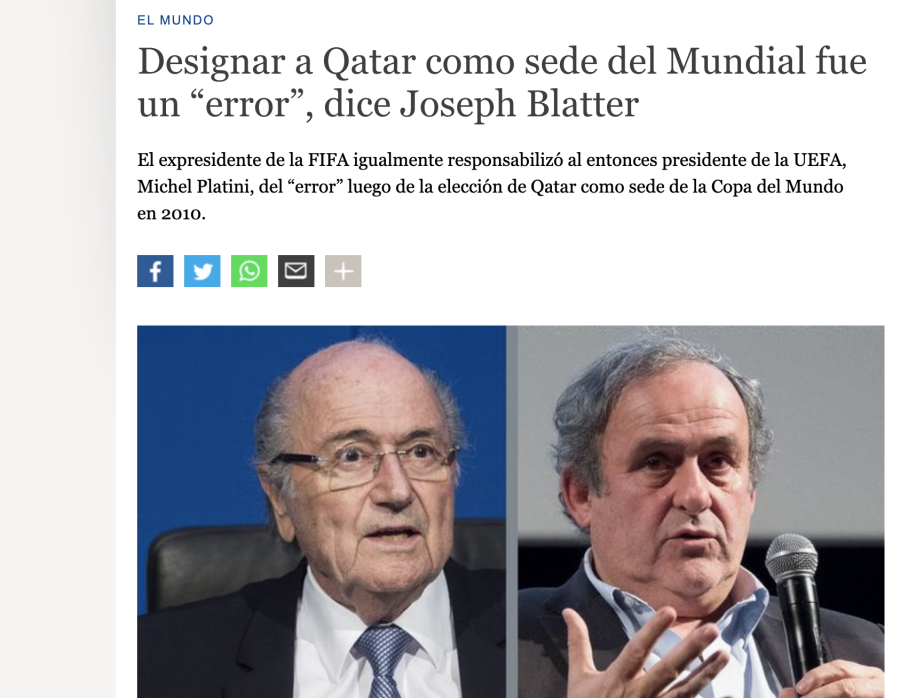Cover: Qatar como sede del Mundial fue un “error”