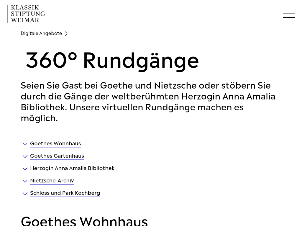 Cover: 360 Rundgänge | Digitale Angebote der Klassik Stiftung Weimar