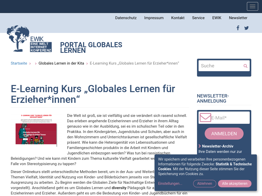 Cover: E-Learning Kurs „Globales Lernen für Erzieher*innen