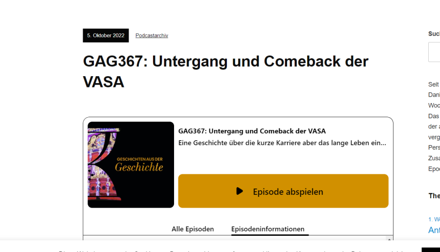 Cover: GAG367: Untergang und Comeback der VASA - Geschichten aus der Geschichte