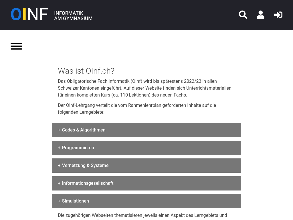 Cover: OInf Informatik am Gymnasium CH